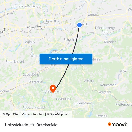 Holzwickede to Breckerfeld map