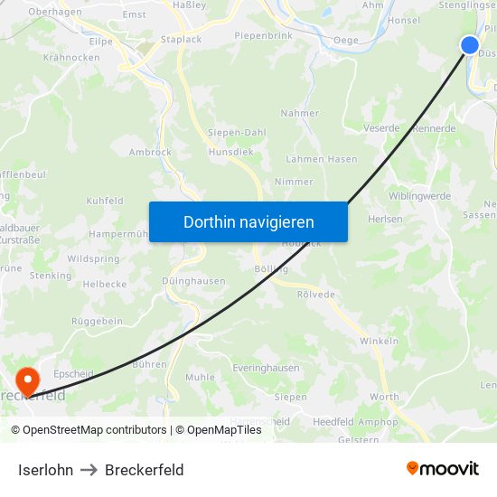 Iserlohn to Breckerfeld map