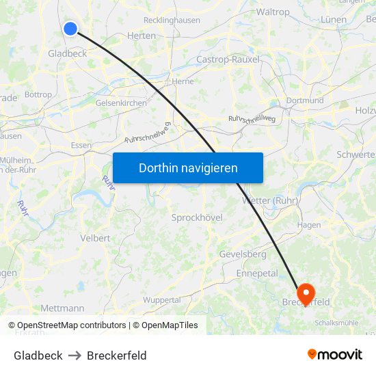 Gladbeck to Breckerfeld map