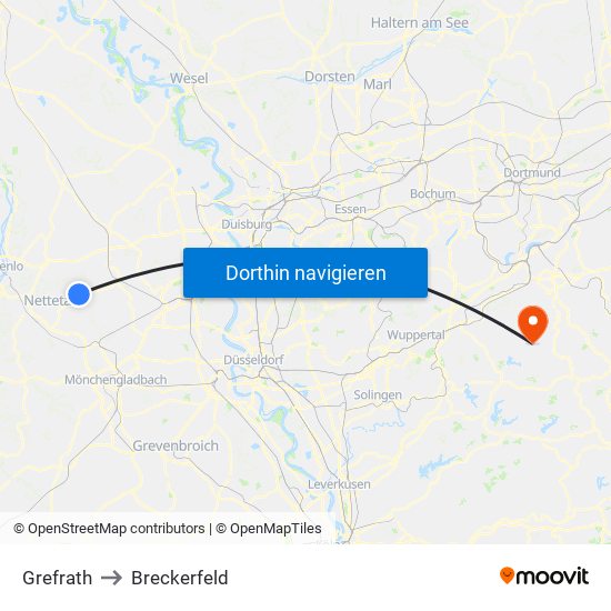 Grefrath to Breckerfeld map