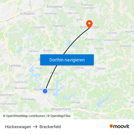 Hückeswagen to Breckerfeld map