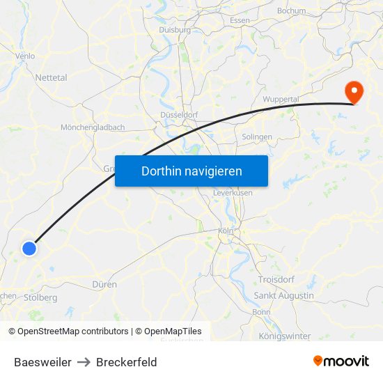 Baesweiler to Breckerfeld map