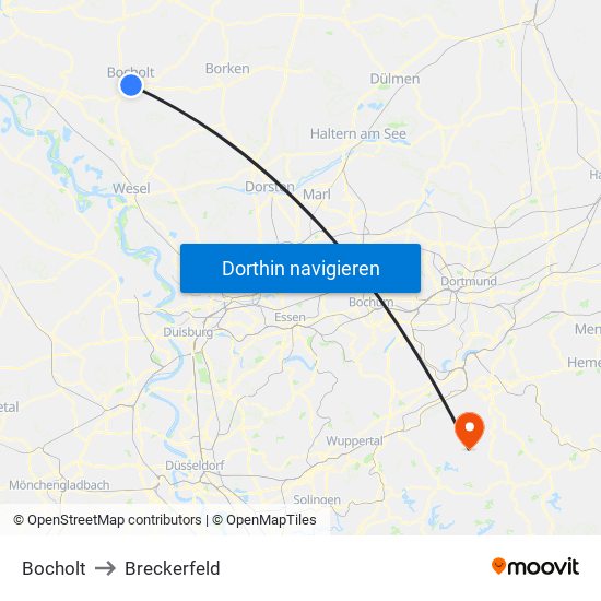 Bocholt to Breckerfeld map