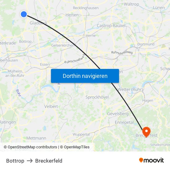 Bottrop to Breckerfeld map