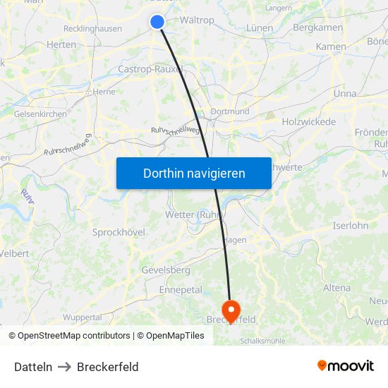 Datteln to Breckerfeld map