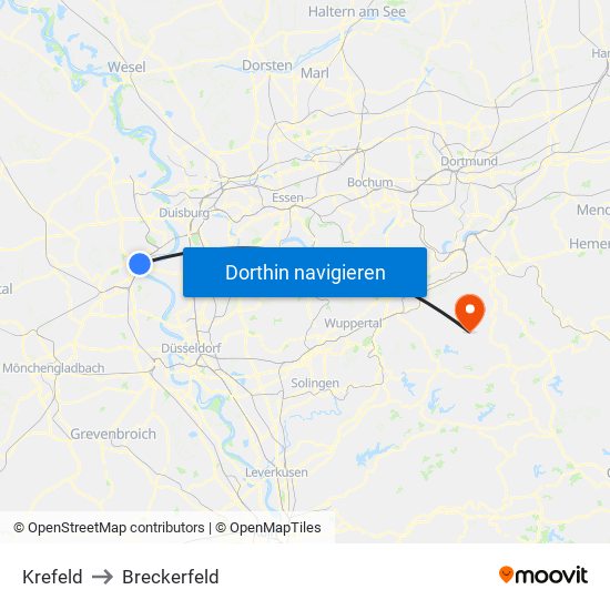 Krefeld to Breckerfeld map