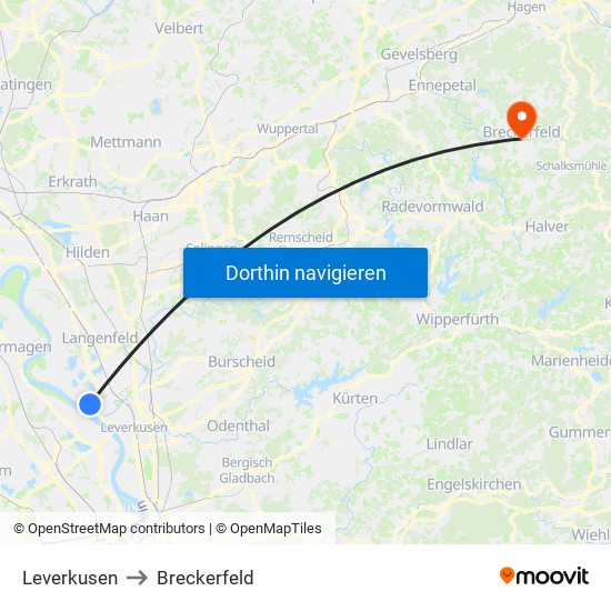 Leverkusen to Breckerfeld map