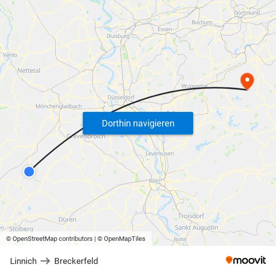 Linnich to Breckerfeld map