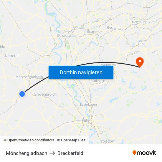 Mönchengladbach to Breckerfeld map