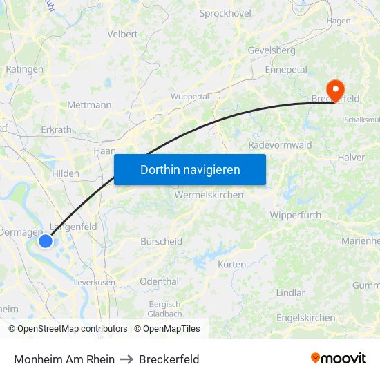 Monheim Am Rhein to Breckerfeld map