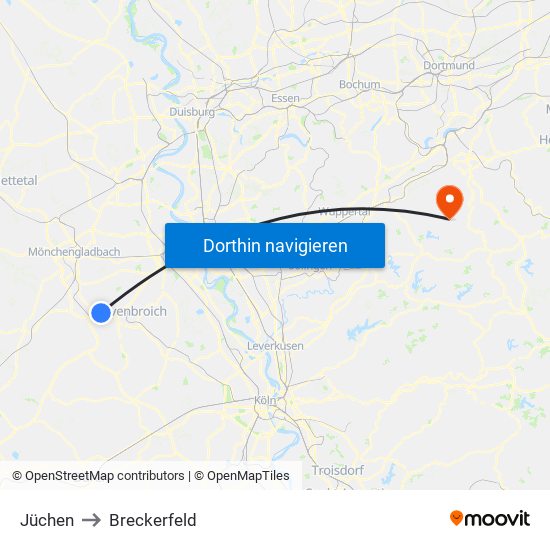 Jüchen to Breckerfeld map