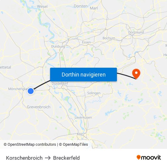 Korschenbroich to Breckerfeld map