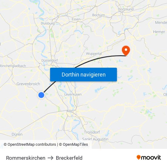 Rommerskirchen to Breckerfeld map