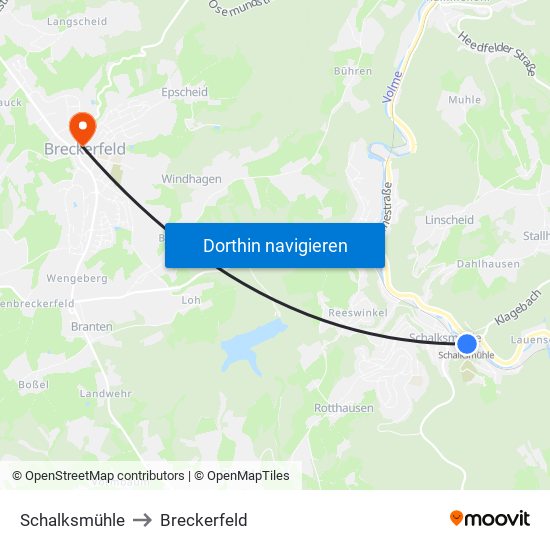 Schalksmühle to Breckerfeld map