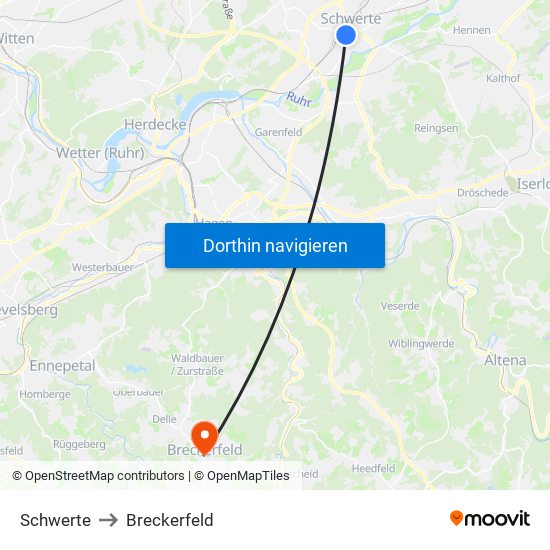 Schwerte to Breckerfeld map