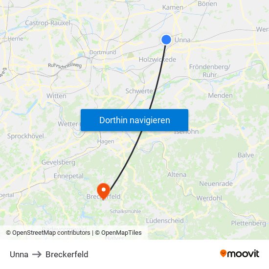 Unna to Breckerfeld map