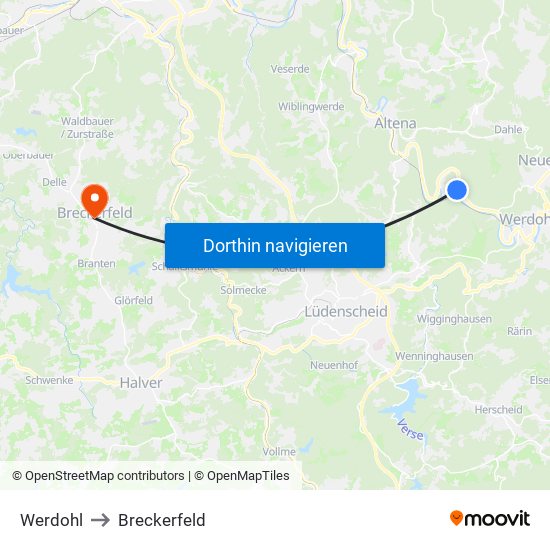 Werdohl to Breckerfeld map