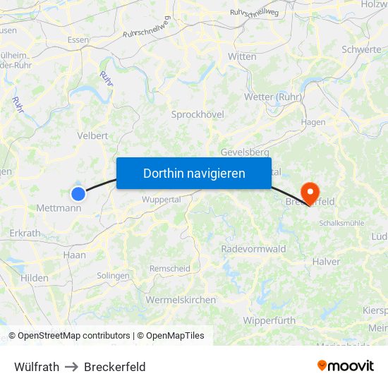 Wülfrath to Breckerfeld map