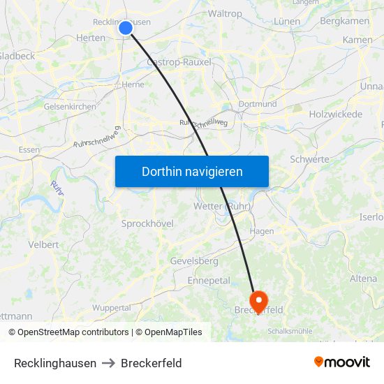 Recklinghausen to Breckerfeld map