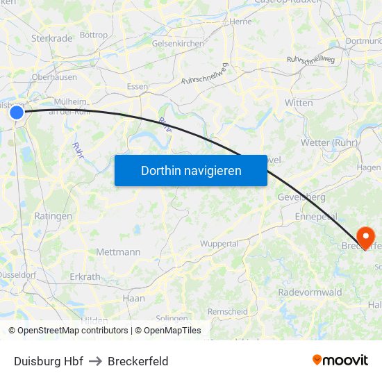 Duisburg Hbf to Breckerfeld map