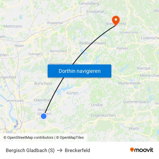 Bergisch Gladbach (S) to Breckerfeld map