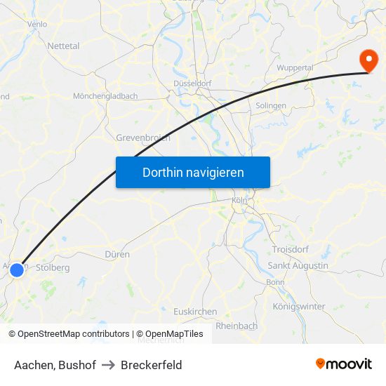 Aachen, Bushof to Breckerfeld map