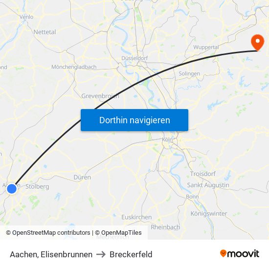 Aachen, Elisenbrunnen to Breckerfeld map