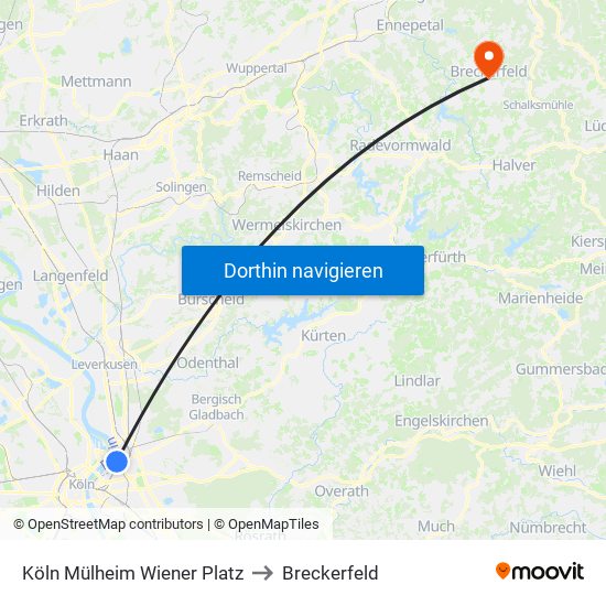 Köln Mülheim Wiener Platz to Breckerfeld map