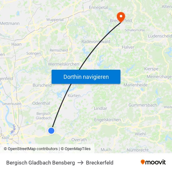 Bergisch Gladbach Bensberg to Breckerfeld map