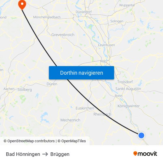 Bad Hönningen to Brüggen map