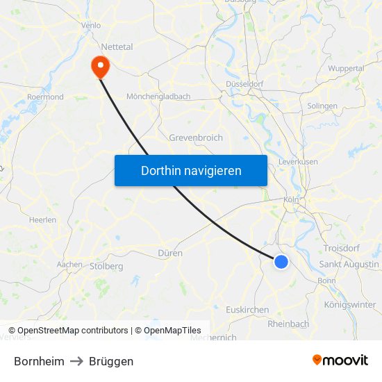 Bornheim to Brüggen map