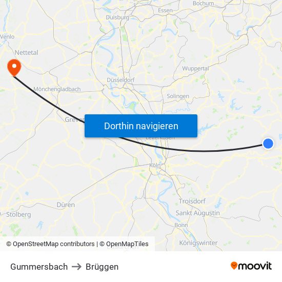 Gummersbach to Brüggen map