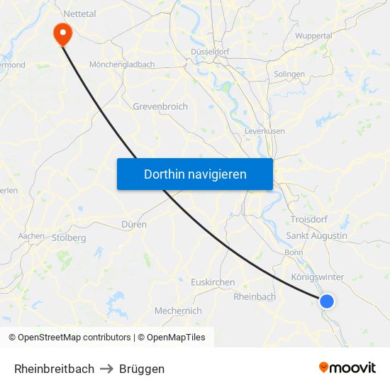 Rheinbreitbach to Brüggen map