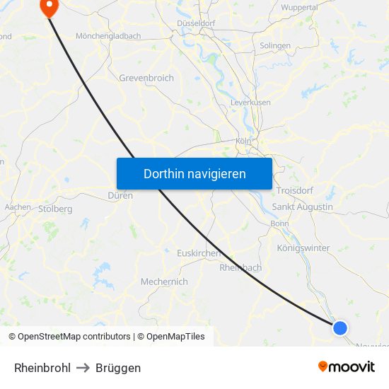 Rheinbrohl to Brüggen map