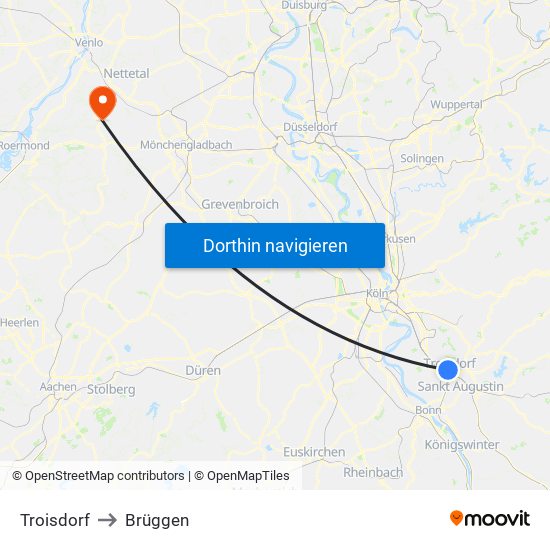 Troisdorf to Brüggen map