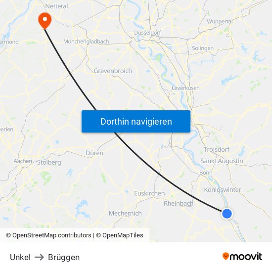 Unkel to Brüggen map