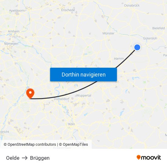 Oelde to Brüggen map