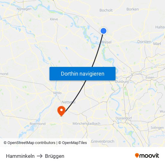 Hamminkeln to Brüggen map
