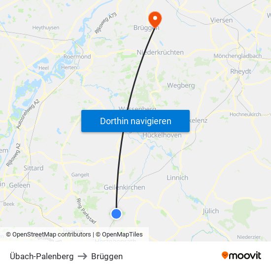 Übach-Palenberg to Brüggen map