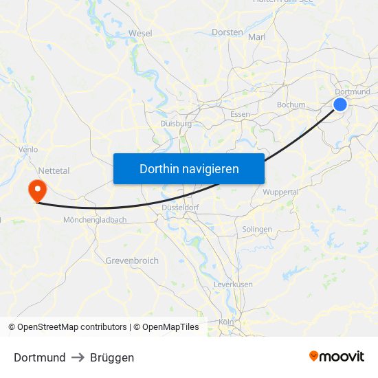 Dortmund to Brüggen map