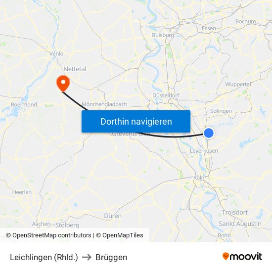 Leichlingen (Rhld.) to Brüggen map