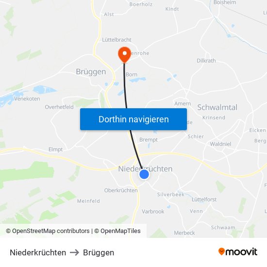 Niederkrüchten to Brüggen map