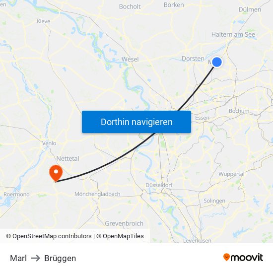 Marl to Brüggen map