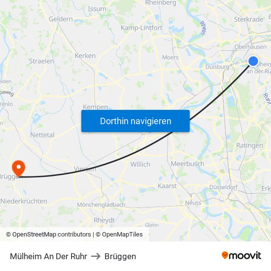 Mülheim An Der Ruhr to Brüggen map