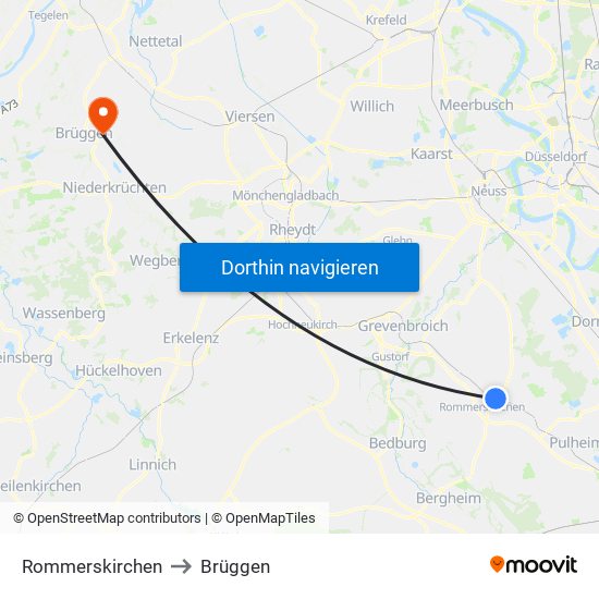 Rommerskirchen to Brüggen map