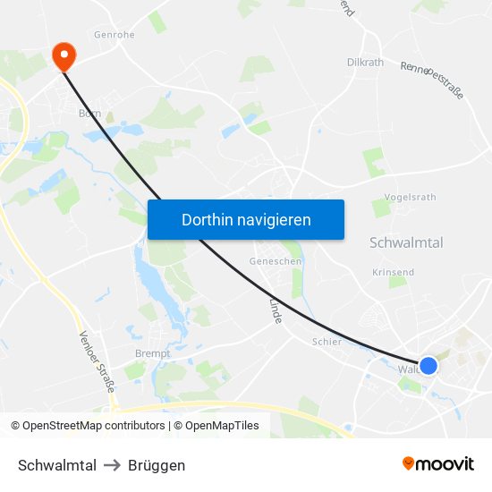 Schwalmtal to Brüggen map