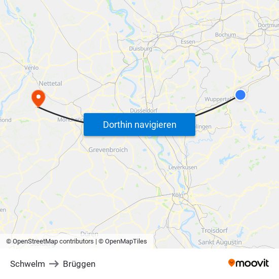 Schwelm to Brüggen map