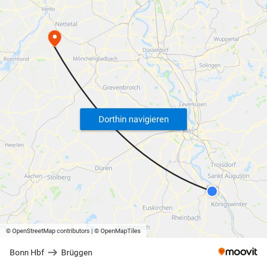 Bonn Hbf to Brüggen map