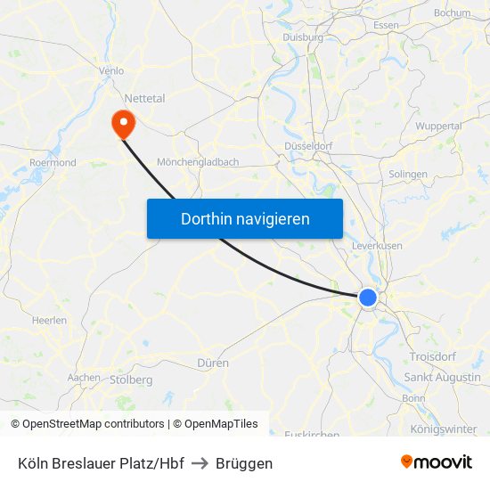 Köln Breslauer Platz/Hbf to Brüggen map