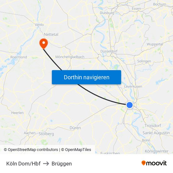 Köln Dom/Hbf to Brüggen map